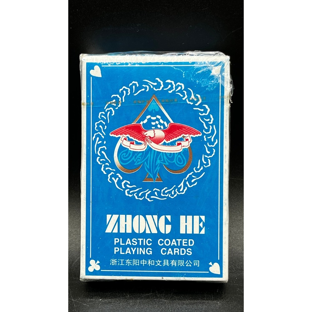 Zhong‎ He Plastic Coated Playing Cards Blue Deck New Sealed Eagle Spade Vtg